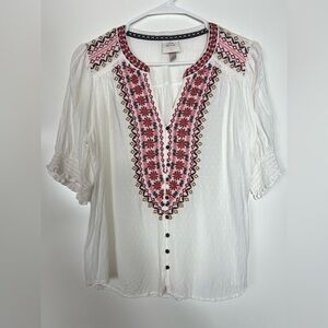 Knox Rose Embroidered Boho Peasant Top Size Medium